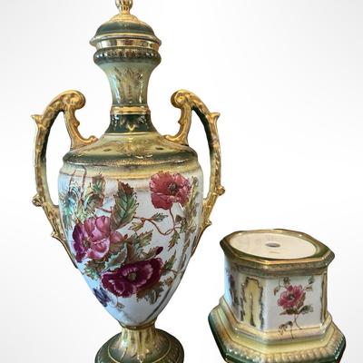 Porcelain Covered Center Urn with Hand-Painted Floral Decoration (See Description)