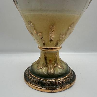 Pair of Porcelain Hand-Painted Floral Vases with Gilt Handles