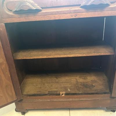 Vintage Wooden Washstand Cabinet on Casters