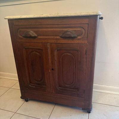 Vintage Wooden Washstand Cabinet on Casters