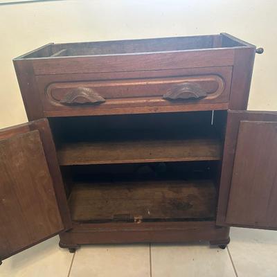 Vintage Wooden Washstand Cabinet on Casters