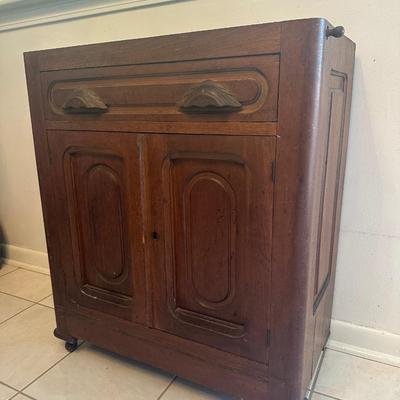 Vintage Wooden Washstand Cabinet on Casters