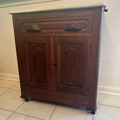 Vintage Wooden Washstand Cabinet on Casters