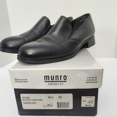 Munro American Roma Black Leather Slip On Heels Womens Size 6 1/2 W With Box