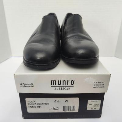 Munro American Roma Black Leather Slip On Heels Womens Size 6 1/2 W With Box