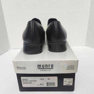 Munro American Roma Black Leather Slip On Heels Womens Size 6 1/2 W With Box