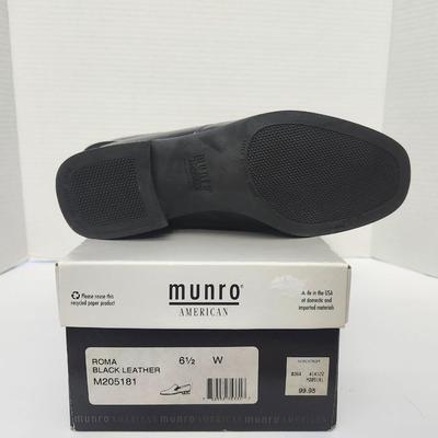 Munro American Roma Black Leather Slip On Heels Womens Size 6 1/2 W With Box