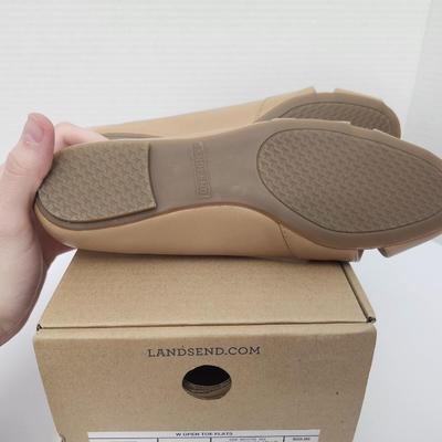 Lands’ End Womens Open Toe Flats Classic Tan Leather Size 6 Medium With Box