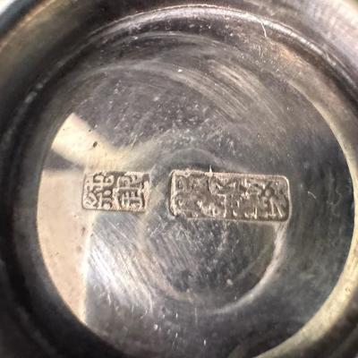 Sale Photo Thumbnail #338: [91g] These Meiji Period salt cellars are marked on the base. The marking translates to pure silver. The Niton XRF precious metals analyzer shows .999 silver, although this should be understood as a predictor, or lab result. Made by Mitsukoshi, which was 