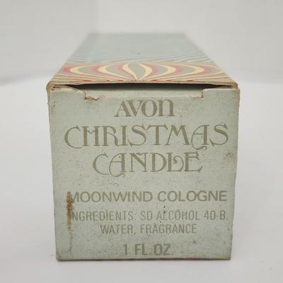 Avon Christmas Candle Moonwind Cologne 1 Fl Oz Vintage Green Glass Bottle With Original Box