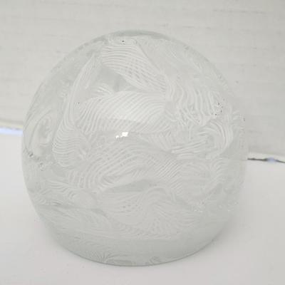 Frosted Clear Glass Paperweight With Swirled Etched Pattern Vintage Decorative Desk Weight