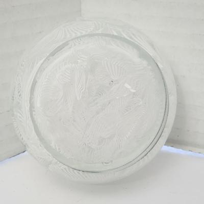 Frosted Clear Glass Paperweight With Swirled Etched Pattern Vintage Decorative Desk Weight