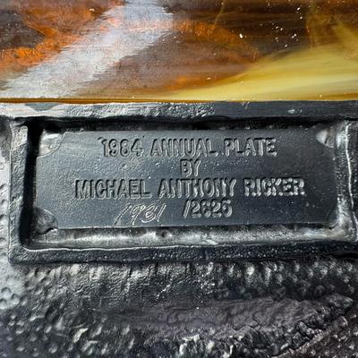 Sale Photo Thumbnail #372: NOS. From 1982, 1983(x2), and 1984.  Includes Midwestern Christmas, Mother’s Day, and more. Total of four plates. Each plate has a colored glass insert. The boxes have storage related wear. Measurement: 8” Diameter (each). [SR]