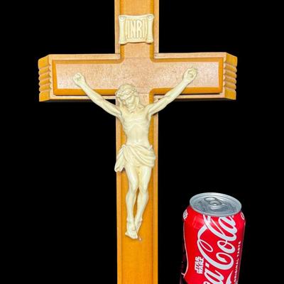 Sale Photo Thumbnail #387: This piece served as a last rites set for a visiting priest. Includes a holy water bottle and candles. It is most likely mid-century. Measurement: 14”L x 9”W. [KD]