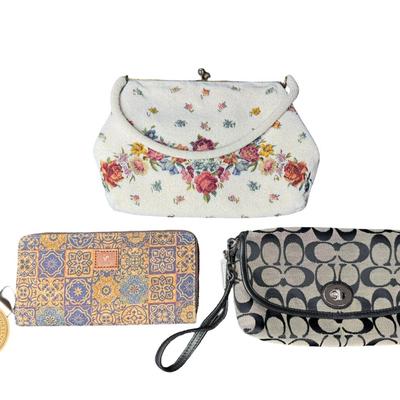 Sale Photo Thumbnail #395: Includes Coach, Benetton, vintage beaded, and more. Total of five pieces. There is age related wear, including some minor staining on the insides. [RY]