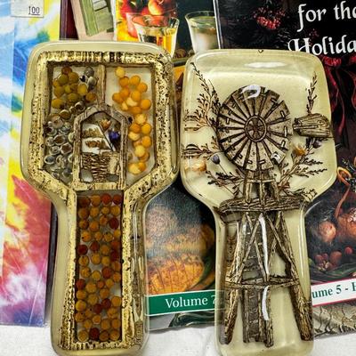 Sale Photo Thumbnail #33: Prohibito El Paso! Cook books, post cards, collection of unused vintage cat them Christmas cards, resin 1970 spoon holders with dried plants. Brochures, 1960's kids artwork. Classic wrapping paper sheets.1940s 1950s humorous cards, brochures.