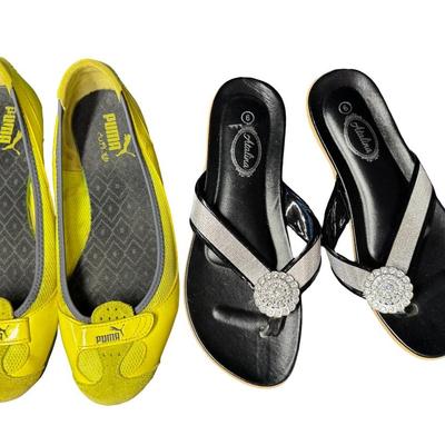 Sale Photo Thumbnail #418: Includes Dream Paris slippers, Atalina sandals, baseball caps, and more. Total of 11 pieces. Age related wear. The footware is ladies’ size 9. [RY]