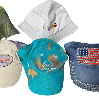 Sale Photo Thumbnail #420: Includes Dream Paris slippers, Atalina sandals, baseball caps, and more. Total of 11 pieces. Age related wear. The footware is ladies’ size 9. [RY]