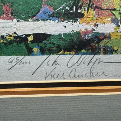 Sale Photo Thumbnail #426: This depicts a scene from a game with the Pittsburgh Steelers and the Cincinnati Bengals. It is pencil signed and numbered 615/1000. There is an original COA on the back. Age related wear. Measurement: 29”W x 25”H. Pre-auction estimate: $50-$100. [RS]