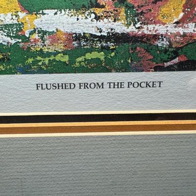 Sale Photo Thumbnail #425: This depicts a scene from a game with the Pittsburgh Steelers and the Cincinnati Bengals. It is pencil signed and numbered 615/1000. There is an original COA on the back. Age related wear. Measurement: 29”W x 25”H. Pre-auction estimate: $50-$100. [RS]