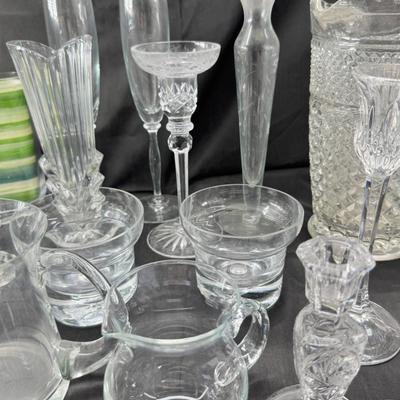 Sale Photo Thumbnail #64: Lenox wine glasses , Crystal candle holders, bud  vases, 3 holiday cups. Large cut crystal pitcher