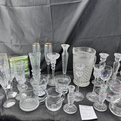 Sale Photo Thumbnail #61: Lenox wine glasses , Crystal candle holders, bud  vases, 3 holiday cups. Large cut crystal pitcher