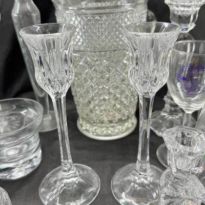 Sale Photo Thumbnail #63: Lenox wine glasses , Crystal candle holders, bud  vases, 3 holiday cups. Large cut crystal pitcher