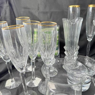 Sale Photo Thumbnail #65: Lenox wine glasses , Crystal candle holders, bud  vases, 3 holiday cups. Large cut crystal pitcher