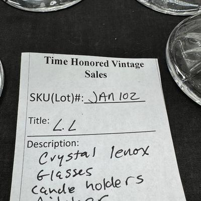 Sale Photo Thumbnail #62: Lenox wine glasses , Crystal candle holders, bud  vases, 3 holiday cups. Large cut crystal pitcher