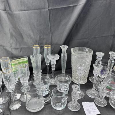 Sale Photo Thumbnail #68: Lenox wine glasses , Crystal candle holders, bud  vases, 3 holiday cups. Large cut crystal pitcher