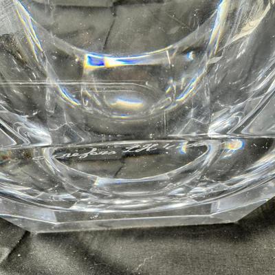 Sale Photo Thumbnail #71: Absolutely stunning Swedish crystal bowl signed and numbered by artist Lars Hellsten for Orrefors Crystal.  Large bowl could be used as a centerpiece or accent bowl.  Heavy lead crystal with deep cuts catches the light and shines perfectly.  It is elegant