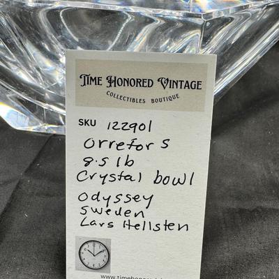 Sale Photo Thumbnail #73: Absolutely stunning Swedish crystal bowl signed and numbered by artist Lars Hellsten for Orrefors Crystal.  Large bowl could be used as a centerpiece or accent bowl.  Heavy lead crystal with deep cuts catches the light and shines perfectly.  It is elegant