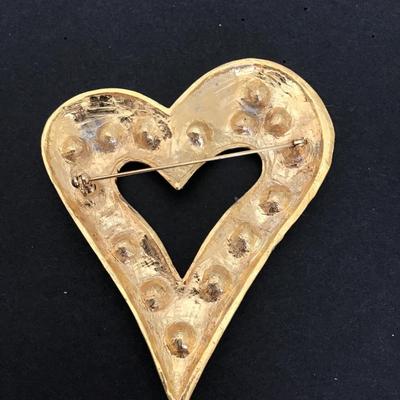 Sale Photo Thumbnail #212: Vintage Gold Tone Heart with Multi Colored cabochon please see attached photos