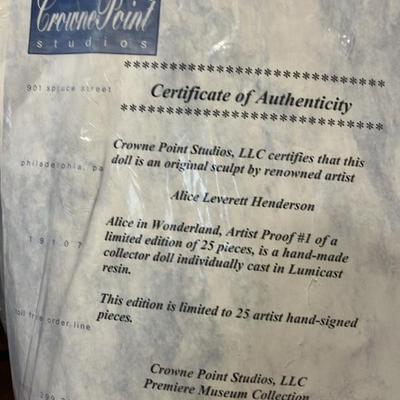 Rare Artist Proof #1 Alice in Wonderland 25.5" Doll - Mint, Limited Ed 1/25, COA