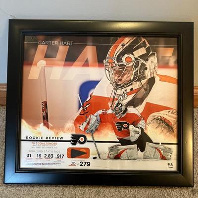 Carter Hart Flyers Rookie Review Framed Collectible - Game-Used Puck! Ltd Ed #25/279 w/ COA