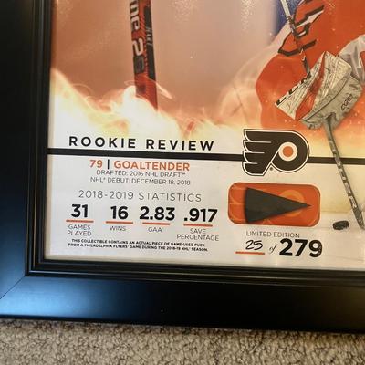 Carter Hart Flyers Rookie Review Framed Collectible - Game-Used Puck! Ltd Ed #25/279 w/ COA