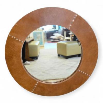 Jamie Young leather whipstitch mirror 36" dia REG $ 1599 NOW $479
