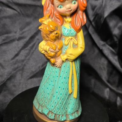 Vintage 1970s Ceramic Girl with Dog Figurine – Hand-Painted Mod Era Decorative Collectible
