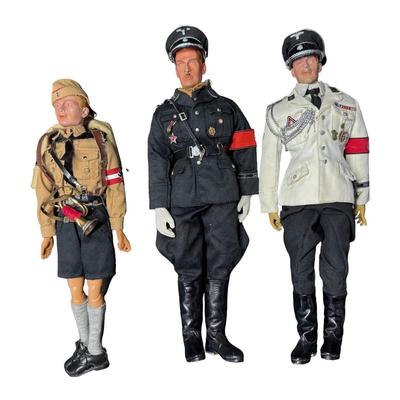 Sale Photo Thumbnail #449: Includes a Hermann Weber Nazi Youth figure, and two others. Total of three pieces. All are made by DiD Corporation, and are 1/6 scale. There is age related wear, and the figures may or may not have all original accessories. These have been in a smoky envi