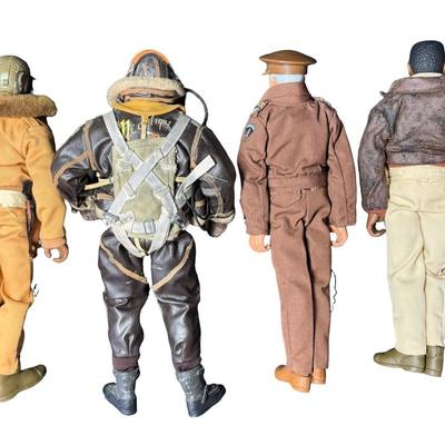 Sale Photo Thumbnail #454: Includes a B-17 Waist Gunner, a GI Joe Tuskegee Airman, a GI Joe General Dwight Eisenhower, and a GI Joe Tuskegee Bomber Pilot. Total of four pieces. These may or may not be complete. There is age related wear, and they have been in a smoky environment. [
