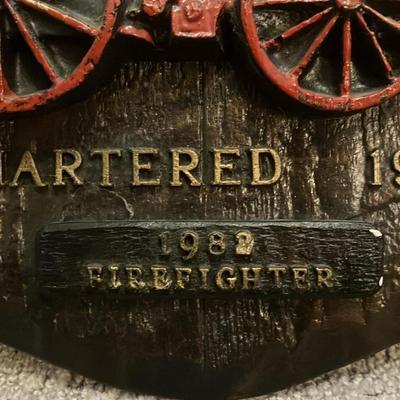 Vintage 1982 Feasterville Fire Company Handcrafted Resin Plaque – Faux Wood Grain, Antique Steam Pumper, by Walter E. Lee Company