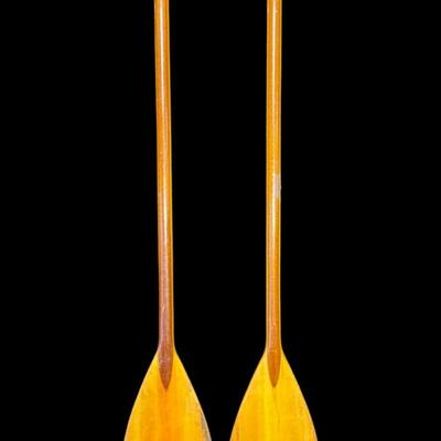 Sale Photo Thumbnail #479: These paddles feature contrasting dark “twin stripes.” There is use related wear, but no cracks or integrity issues to note. Measurement: 58”L (each). [MA]