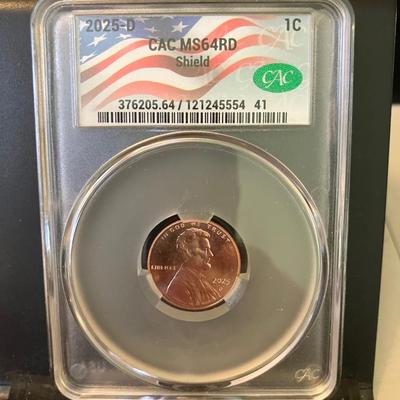 2025-D Lincoln Shield Cent - CACG MS64RD with Green Bean & Patriotic Flag Label (Final Year of Issue)
