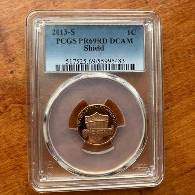 2013-S Shield Lincoln Cent Proof PCGS PR69RD DCAM – Blazing Red Deep Cameo Gem