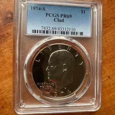 1974-S Eisenhower Ike Dollar Clad Proof PCGS PR69 Deep Cameo – Virtually Flawless Gem Proof