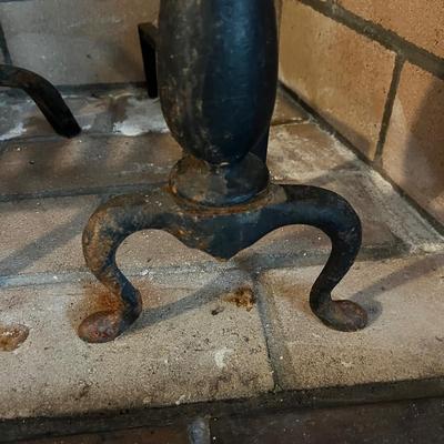 Cast Iron Fireplace Grate With Brass Finials on Andirons (LR-BC)