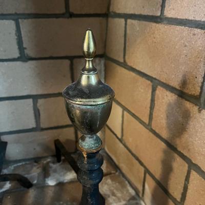 Cast Iron Fireplace Grate With Brass Finials on Andirons (LR-BC)