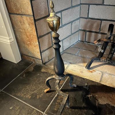 Cast Iron Fireplace Grate With Brass Finials on Andirons (LR-BC)