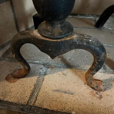 Cast Iron Fireplace Grate With Brass Finials on Andirons (LR-BC)