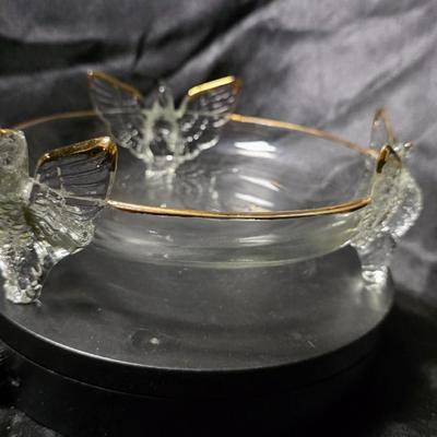 Vintage Jeannette Glass Eagle Bowl with Gold Trim – 3 Footed Depression Era Glass Dish